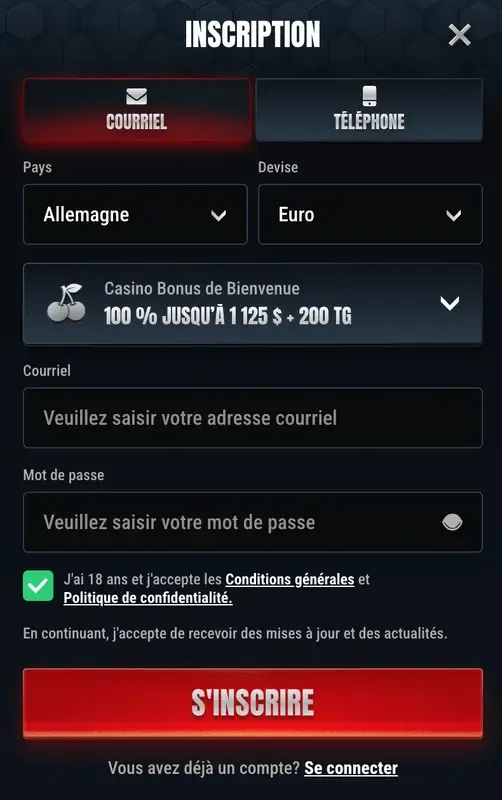 Screenshot der Registrierungsseite bei Glorion